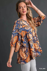 Umgee Mix Paisley Boho Tunic Blouse OutfitFlow